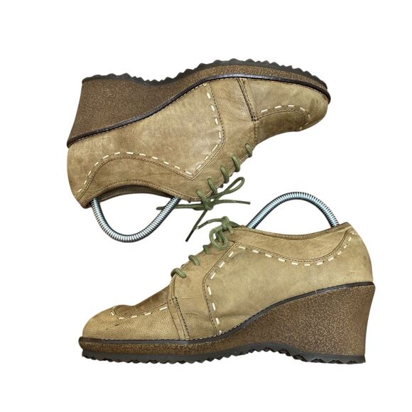 Naturalizer Dolan Wedge Lace Up Oxford Shoes Green Leather Women’s Sz 8.5 (HF2) - Picture 5 of 11
